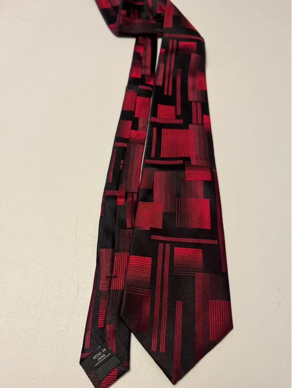 Vintage Arrow USA 1851 Geometric Red & Black Silk Tie
